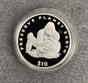 Liberia 10 Dollars Gorilla 1994 1 Unze Feinsilber Proof - Bild 1 von 2