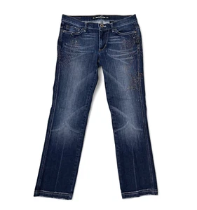 DKNY Bootcut Dark Wash Glitter Jeans Low Rise Whiskered Indigo Denim Size 6 - Picture 1 of 11