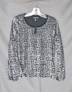 Jones New York Collection Petite - Black & Silver Raised Velour Pattern Top PL - Picture 1 of 2