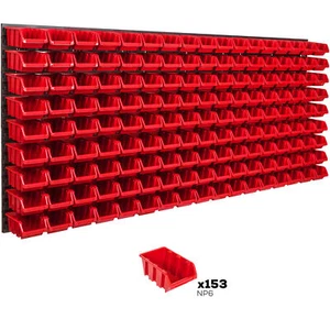 153 Stapelboxen Wandregal 173 x 78 cm Werkstattregal Lagerregal Organizer rot - Bild 1 von 6
