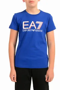 Emporio Armani EA7 Boys Bright Blue Short Sleeve Logo Print Crewneck T-Shirt - Picture 1 of 6