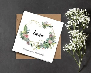 Marco CORAZÓN dorado personalizado CACTUS rústico boda dama de honor propuesta tarjeta - Imagen 1 de 16