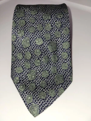 Oleg Cassini - Lunares azules/blancos y verdes - Seda - 3 1/2"" X 58" Foto 1 de 3