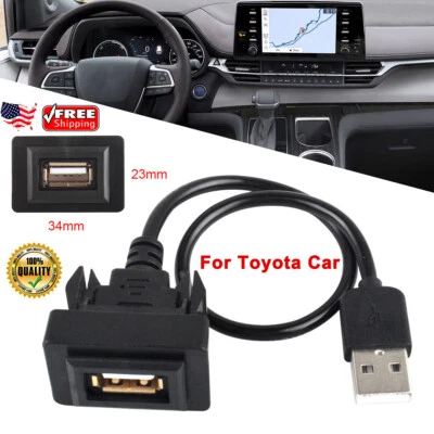 Dashboard Flush Mount USB Male to Female Extension Car Cable Adapter For Toyota  - Image 1 of 4