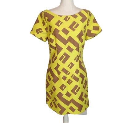 Vestido Vaina Anthropologie Plenty Tracy Reese Contraste Geométrico Talla 6 Algodón Bl Foto 1 de 4