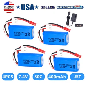 4x 400mAh 7.4V 30C 2S LiPo Battery w/ JST Plug for Micro FPV RC Drone Quadcopter - Picture 1 of 10