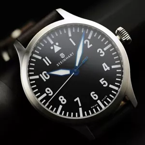 Orologio Pilota Svizzero Steinhart Nav 44 Automatico Modello A 107-0336 Cinturino Marrone - Foto 1 di 11