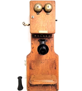 Antique Farr Chicago Co. Hand Crank Wood Box Wall Mount Telephone Kellog Silver - Picture 1 of 24