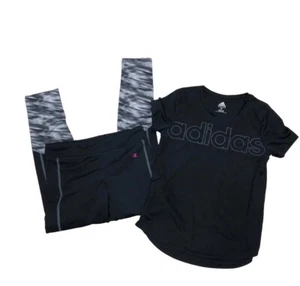 Adidas & Champion Girls L/XL Leggings & Athletic Tee Black - Picture 1 of 5