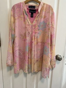 Susan Graver XL Pullover Tank Sheer Blouse Set  Pink Multi Preowned - Picture 1 of 16