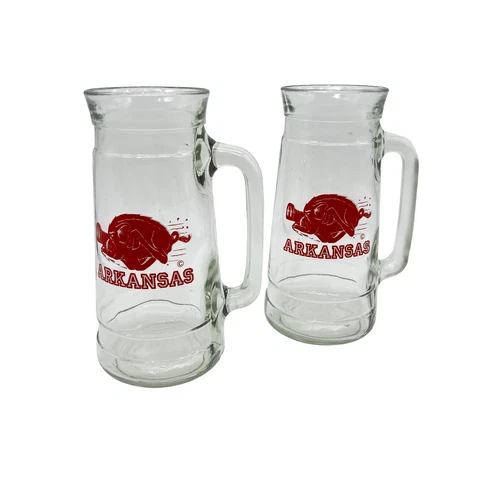 Vintage University of Arkansas Razorbacks Hog Glass Mugs Set Cover