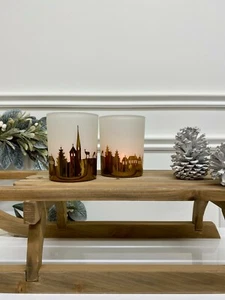 Shabby Chic Set of Gold Skyline Candle Holders Home Decor Christmas Styling - Picture 1 of 2