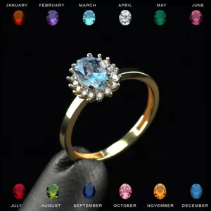 Personalized 14K Yellow Gold Birthstone CZ Engagement Promise Ring - Picture 1 of 58