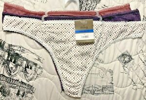 NWT 3 Pair Secret Treasures Cotton Thong Panties Size XXXL Purples White Dots