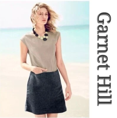 Vestido Granate Hill Beige Azul Marino Lino Sin Mangas Cambio Bolsillos 10 Colores Bloque Foto 1 de 4