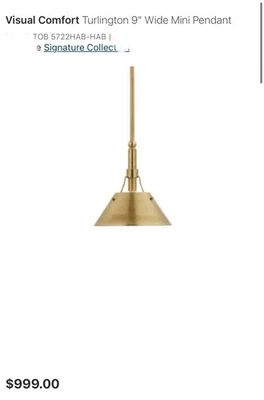 Visual Comfort TOB 5722HAB-HAB Turlington 9" Wide Mini Pendant Antique Brass - Image 1 of 4