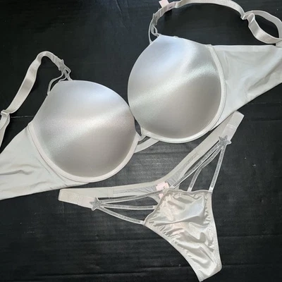 Victoria's Secret 34C,36DDD BRA SET+M thong delfin Gray Silver STAR SHINE STRAP - Image 1 of 4