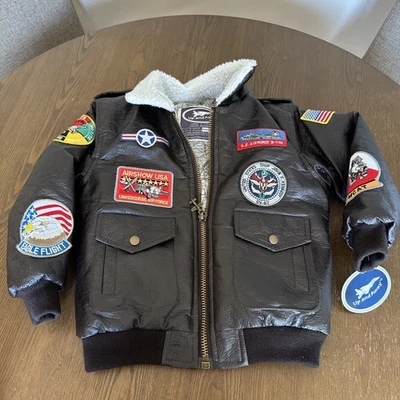 NWT Up and Away USAF Junior Flight Bomber Jacket Sherpa Faux Leather 7 Large - Image 1 of 4