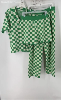 Conjunto de pijama de mujer tejido pierna recta a cuadros verde roble + fuerte talla L Foto 1 de 4