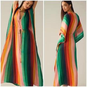 Maxi Vestido Maeve By Anthropologie Rayas Caftán Multicolor Cuello en V Talla Única Nuevo con Etiquetas - Imagen 1 de 9