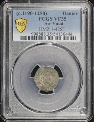 (c.1190-1250) Switzerland Vaud Silver Denier HMZ 1-485F PCGS VF-35 - Image 1 of 2