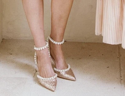 Bombas Nicola Bathie x Antonio Melani Bebe Brillo Perla Correa al Tobillo Rubor Talla 7 Foto 1 de 4