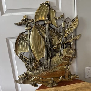 Vintage 1958 Syroco Large Wall Hanging MCM Decor Gold Pirate Ship Sail Boat - Picture 1 of 10