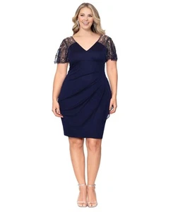 Xscape Plus Size Beaded Flutter-Sleeve Dress - Navy - 20W - Defects - Picture 1 of 10