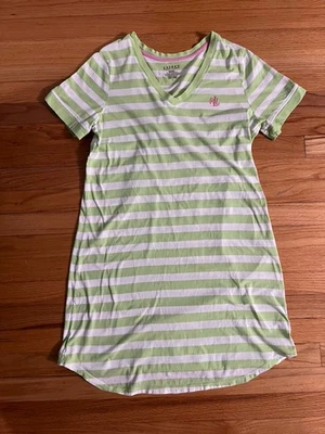 Camisa de dormir grande de algodón a rayas verde/blanco Lauren Ralph Lauren para mujer Foto 1 de 4