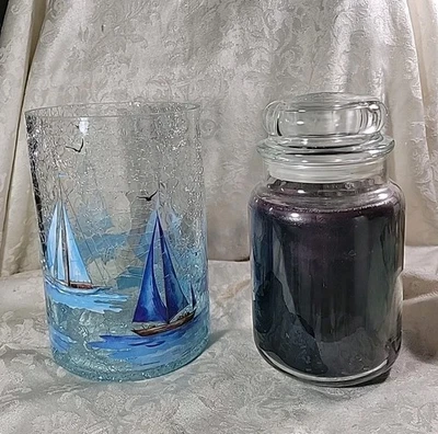 Yankee Candle Sailboat Themed Crackle Glass Large Jar Holder - NWT - Image 1 of 4