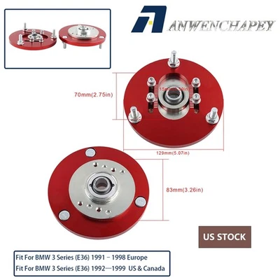 Red For BMW E36 323i 325i 3 Series Front Coilover Top Mount Camber Plate Kit New Foto 1 de 4