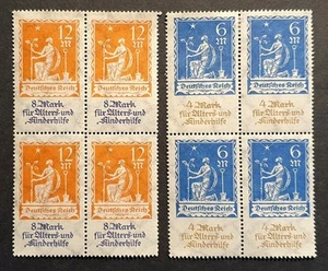 Germany Stamps 1922 Fund for the Old SG247/8 Blocks of 4 "open 4" flaw on 6m MM - Picture 1 of 2