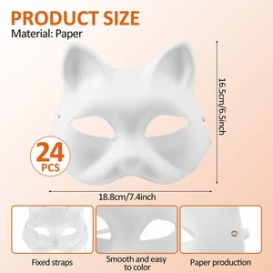 24PCS DIY White Paper Cat Mask Paintable Animal Half Face Masquerade Mask flKuh - Picture 1 of 11
