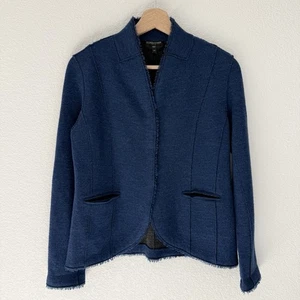 Eileen Fisher Merino Wool Blazer Womens Petite PP Blue Knit Jacket Snap Front - Picture 1 of 6