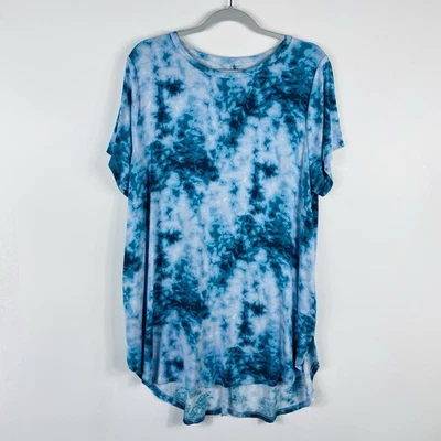 Livi Active Lane Bryant Size 14 16 Tie Dye Short Sleeve T-Shirt Tee Top Blue - Image 1 of 4