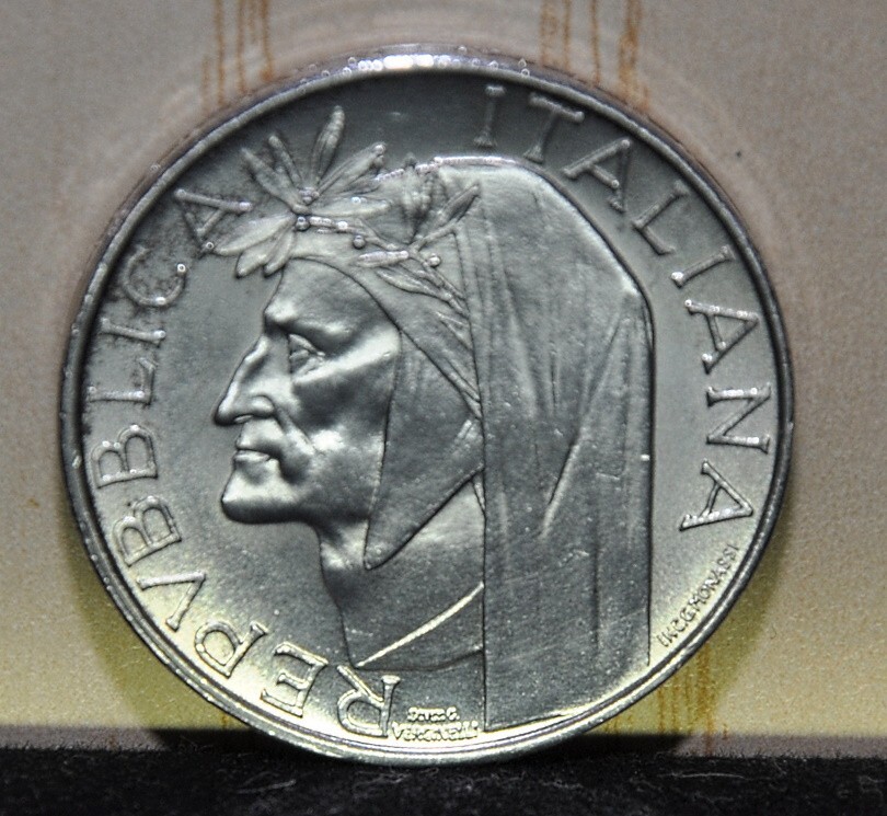 Pendente Moneta 500 Lire Argento Dante 1965 Collana Di 90 Cm