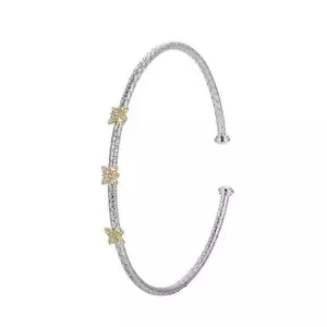Charles Garnier 6.75" 2-Tone Sterling Silver Mesh Cuff Bracelet w/ Flowers - Picture 1 of 1