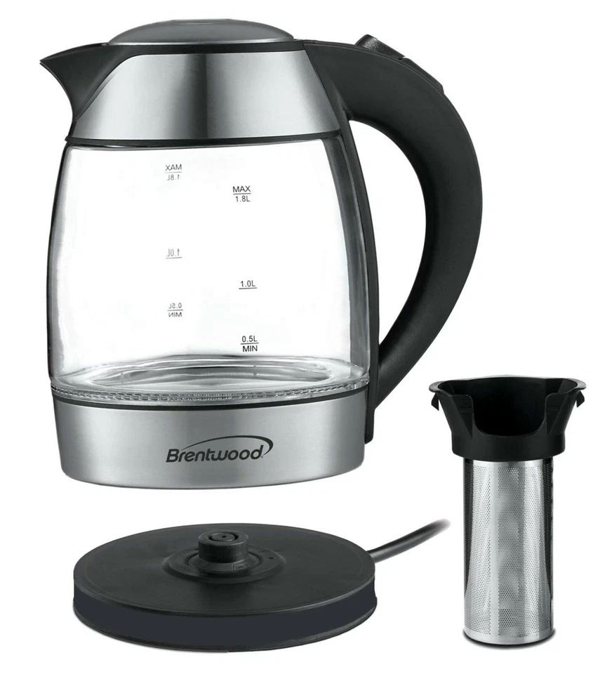 Brentwood KT-1960BK 1.8L Cordless Glass Electric Kettle w/ Tea Infuser and Base - Image 1 of 1