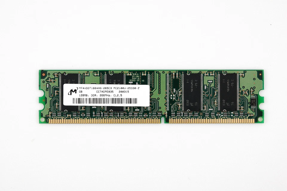 MICRON MT4VDDT1664AG-265C3 128MB PC2100 DDR-266MHz non-ECC UB CL2.5 184-Pin DIMM - Image 1 of 1