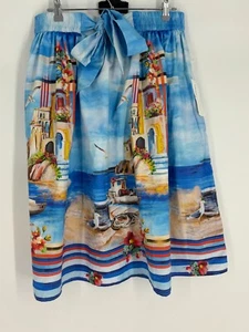 Neu mit Etikett Truly 4 You Beach Themen-Krawatte Taille A-Linie Midi-Rock Damen Größe Large - Bild 1 von 8