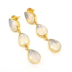 Wholesale Jewelry Opalite Gemstone Gold Plated Unique Prong Earring 1.5" J079 - Picture 1 of 5