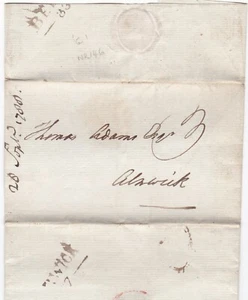 1788 SEP 28 RRR BERWICK 337 1st TYPE MILEAGE PMK LETTER > THOMAS ADAMS ALNWICK - Picture 1 of 3