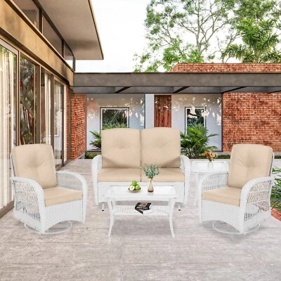 Уличный плетеный разговорный набор мебель для патио планер двухместный с поворотными стульями - Изображение 1 из 4