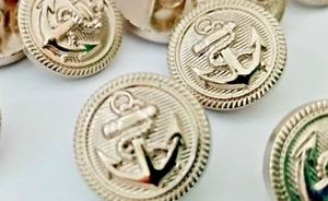 10 Silver Anchor Buttons 15mm (5/8") Acrylic Shank Sewing Buttons Summer / Beach - Picture 1 of 2