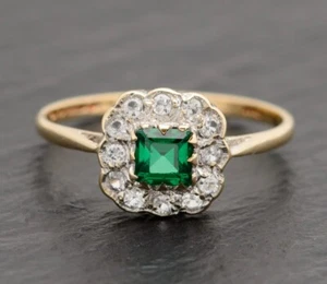 Vintage 9ct Yellow Gold & Lab Created Green Spinel Gemstone Ring 1970 Size N1/2 - Picture 1 of 9
