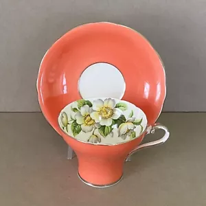 Vintage Aynsley Bone China Dogwood Cup & Saucer - Peach, Coral ~ 1930s England - Picture 1 of 24