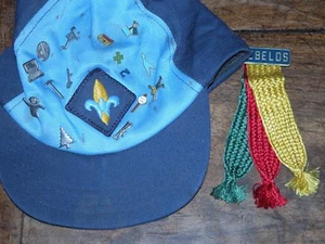 Vintage WeBeLoS hat 3 color activity achievement ribbon w/15 pins bsa cub scouts - Picture 1 of 4