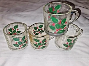 Weihnachten Stechpalme Beere Kaffeebecher Tasse 4 Stück Klarglas Klein 6 Unzen - Bild 1 von 4
