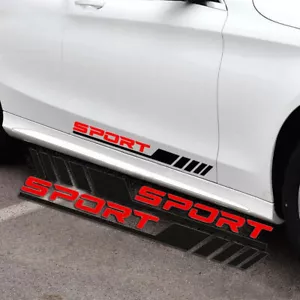 2X Car Door Side Skirts SPORT Sticker Decal Reflective Racing Sticker Black&Red - Picture 1 of 17