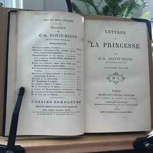 1873 Lettres a La Princesse Par C.A. Saint-Beuve - 3/4 Leather - Picture 1 of 10